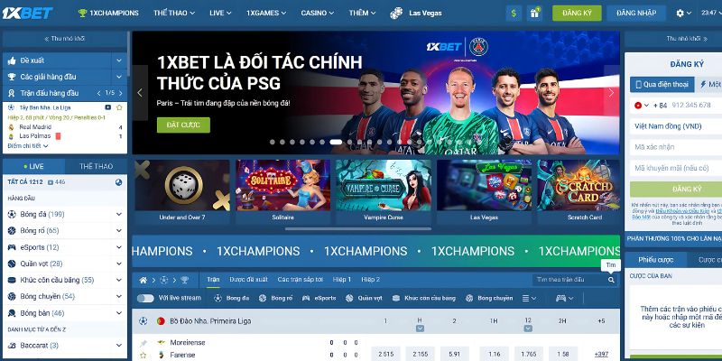 Giao diện trang bóng đá uy tín 1xBet