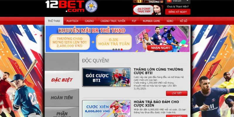 khuyến mãi hấp dẫn tại  cá độ bóng đá uy tín 12BET