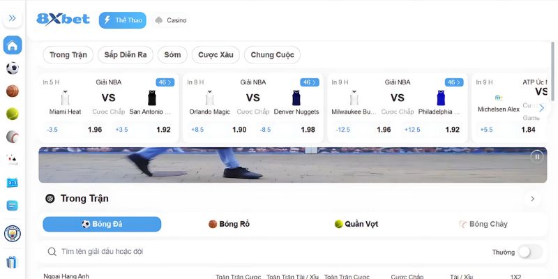 trang cá cược bóng đá uy tín 8xbet thiết kế tối giản 